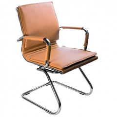 Кресло Бюрократ Ch-993-Low-V светло-коричневый искусственная кожа низк.спин. полозья металл хром №664075